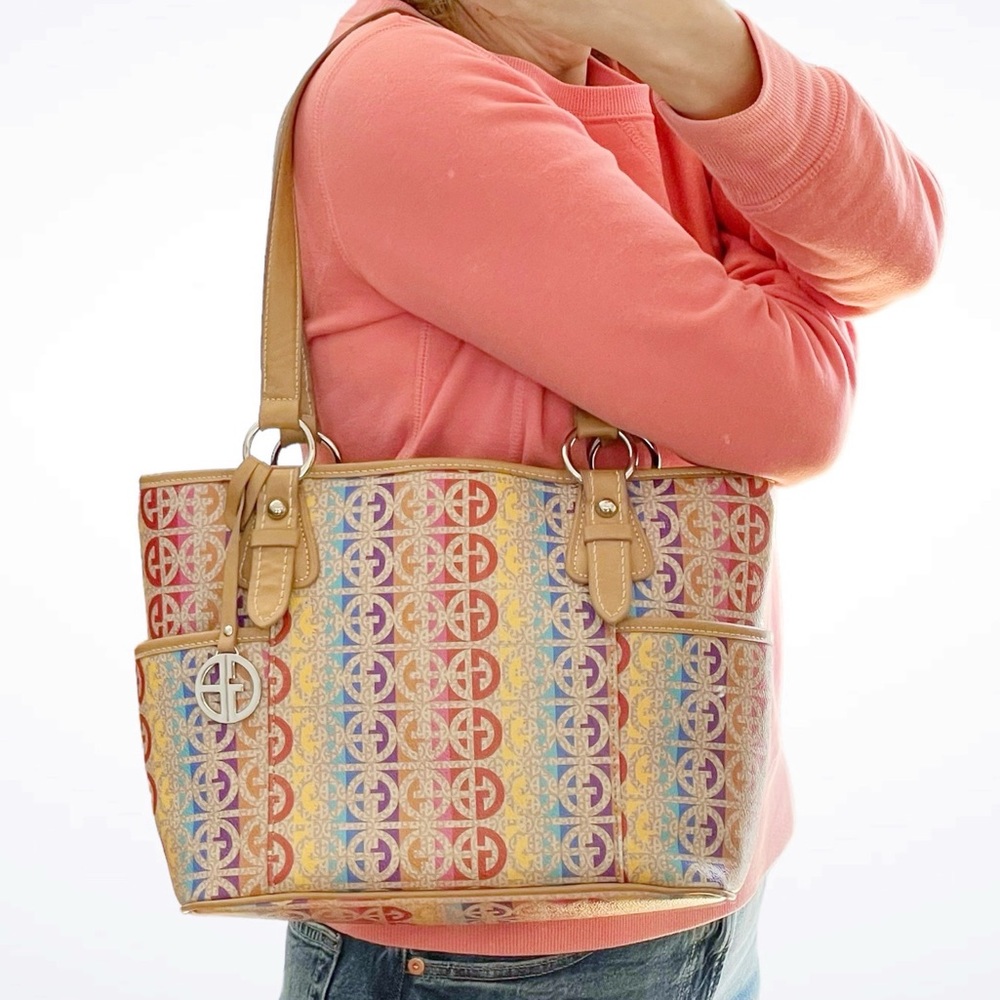 Giani Bernini Rainbow Logo Totebag Snap Closure Double Straps - Picture 4 of 16